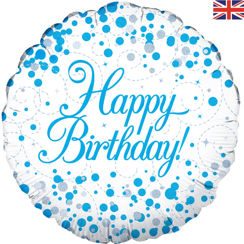 Sparkling Fizz Birthday Blue Holographic Foil Balloon  | 18" | S40