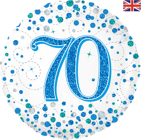 Sparkling Fizz 70th Birthday Blue Holographic Foil Balloon  | 18" | S40