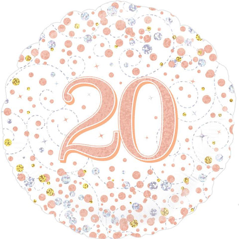 Sparkling Fizz 20th Birthday Rose Gold Holographic Foil Balloon  | 18" | S40
