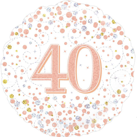 Sparkling Fizz 40th Birthday Rose Gold Holographic Foil Balloon  | 18" | S40