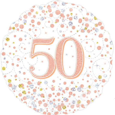 Sparkling Fizz 50th Birthday Rose Gold Holographic Foil Balloon  | 18" | S40