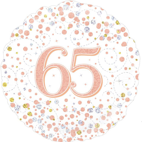 Sparkling Fizz 65th Birthday Rose Gold Holographic Foil Balloon  | 18" | S40