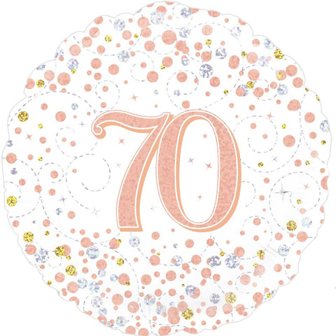 Sparkling Fizz 70th Birthday Rose Gold Holographic Foil Balloon  | 18" | S40