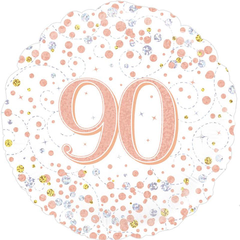 Sparkling Fizz 90th Birthday Rose Gold Holographic Foil Balloon  | 18" | S40