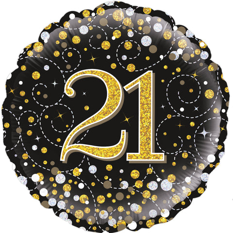 Sparkling Fizz 21st Birthday Black & Gold Holographic Foil Balloon  | 18" | S40