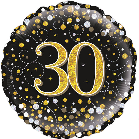 Sparkling Fizz 30th Birthday Black & Gold Holographic Foil Balloon  | 18" | S40