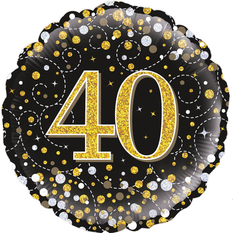 Sparkling Fizz 40th Birthday Black & Gold Holographic Foil Balloon  | 18" | S40