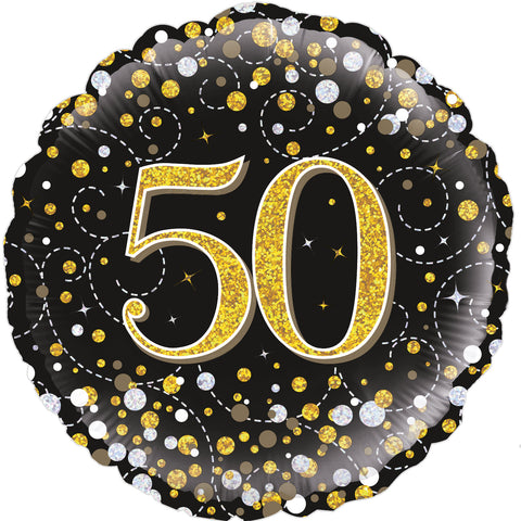 Sparkling Fizz 50th Birthday Black & Gold Holographic Foil Balloon  | 18" | S40