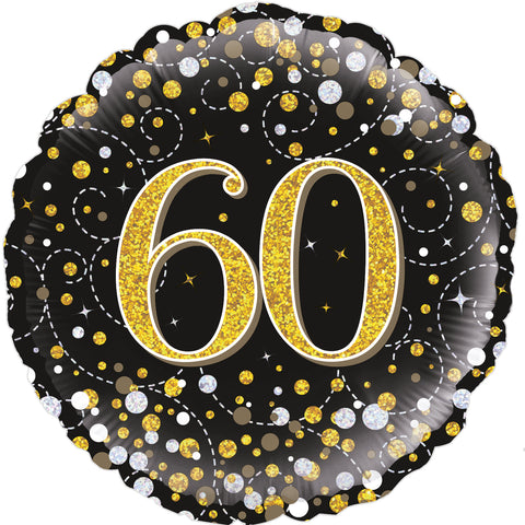 Sparkling Fizz 60th Birthday Black & Gold Holographic Foil Balloon  | 18" | S40