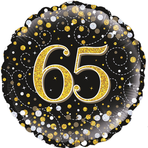 Sparkling Fizz 65th Birthday Black & Gold Holographic Foil Balloon  | 18" | S40