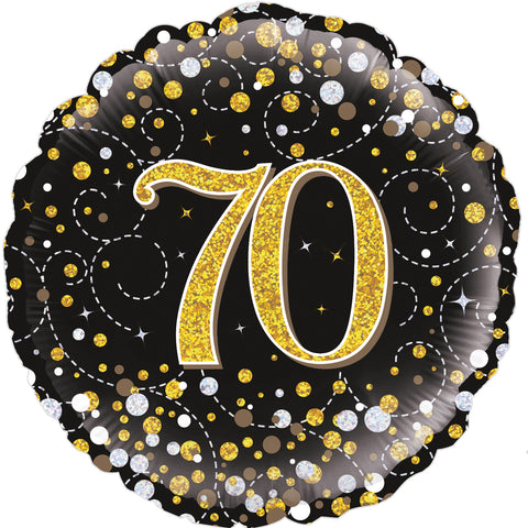 Sparkling Fizz 70th Birthday Black & Gold Holographic Foil Balloon  | 18" | S40