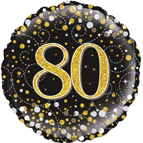 Sparkling Fizz 80th Birthday Black & Gold Holographic Foil Balloon  | 18" | S40