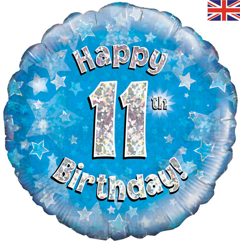 11th Birthday Holographic Blue Foil Balloon | 18"
