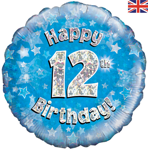 12th Birthday Holographic Blue Foil Balloon | 18"