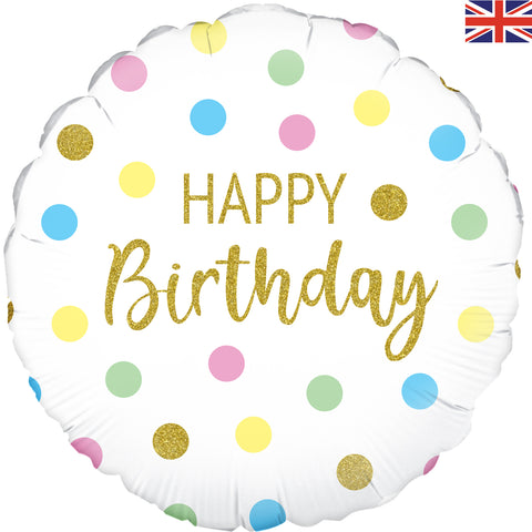 Happy Birthday Pastel Dots Foil Balloon  | 18"