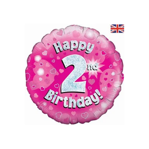 2nd Birthday Holographic Pink Foil Balloon | 18"