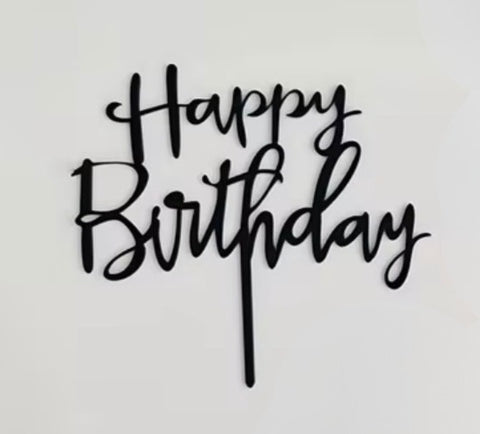 Black Happy Birthday Cake Topper