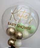Light Green & Gold Stuffed Bubble | Kiwi Cream, Gold & Cream with Gold Message