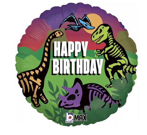 Foil Round Dinosaur Bones Birthday Balloon | 18"
