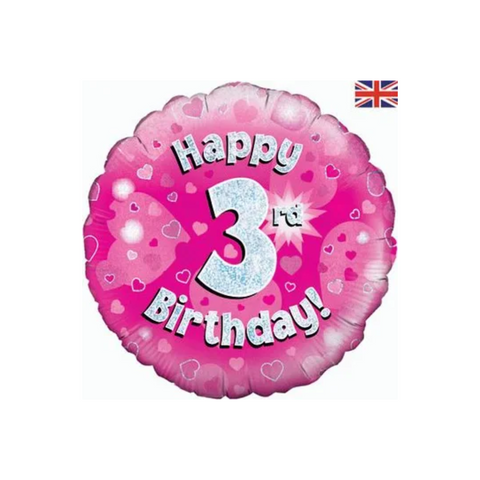 3rd Birthday Holographic Pink Foil Balloon | 18"