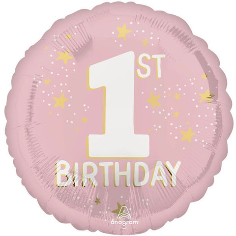 1st Birthday Pink & Gold Stars Foil Balloon | 18"