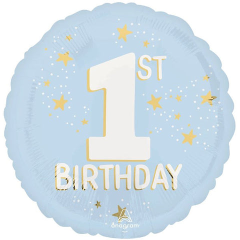 1st Birthday Blue & Gold Stars Foil Balloon | 18"