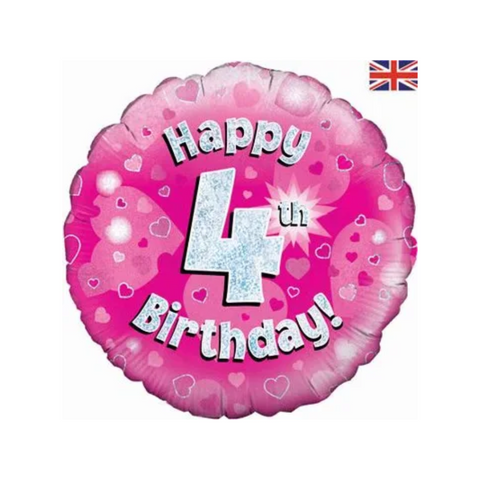 4th Birthday Holographic Pink Foil Balloon | 18"