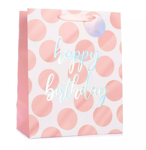 Happy Birthday Pink Spots Gift Bag | Large | Collection Only