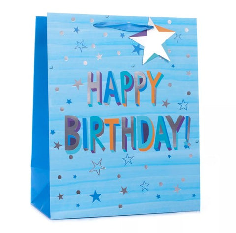 Happy Birthday Blue Stars Gift Bag | XL