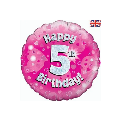 5th Birthday Holographic Pink Foil Balloon | 18"