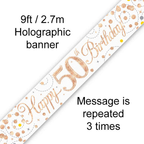 Sparkling Fizz Rose Gold 50th Birthday Banner | 9ft