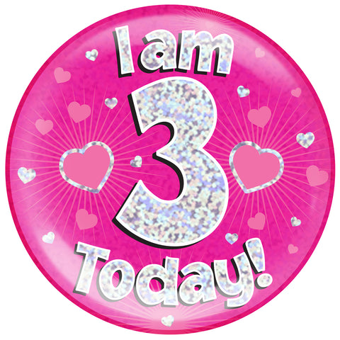 Pink Age 3 | Birthday Badge | 6"