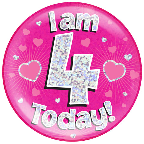 Pink Age 4 | Birthday Badge | 6"