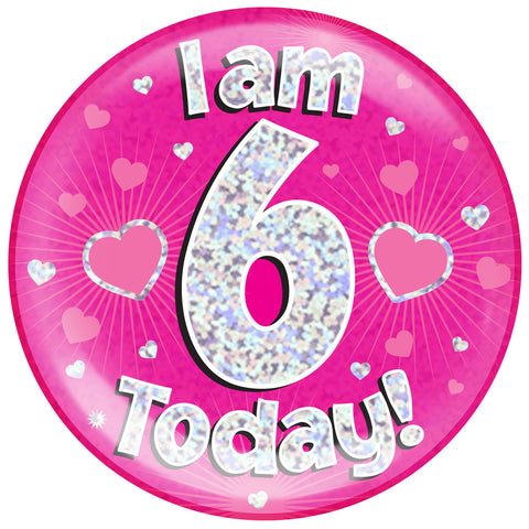 Pink Age 6 | Birthday Badge | 6"