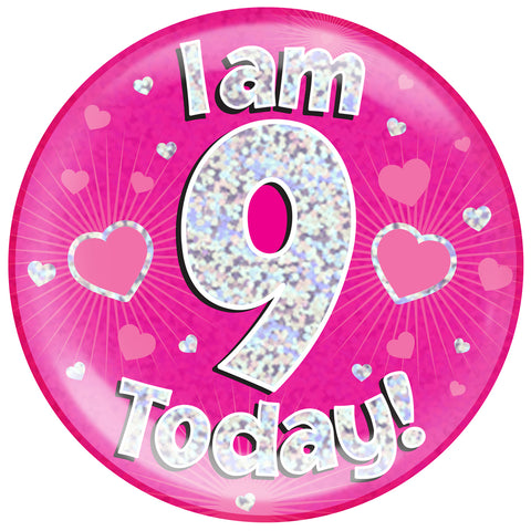 Pink Age 9 | Birthday Badge | 6"
