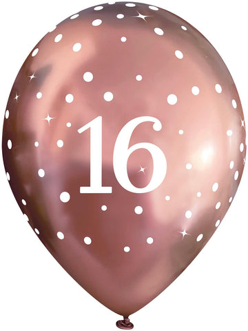 Latex PrePrinted 16th Birthday Chrome Rose Gold Design | 12" | Pack of 6