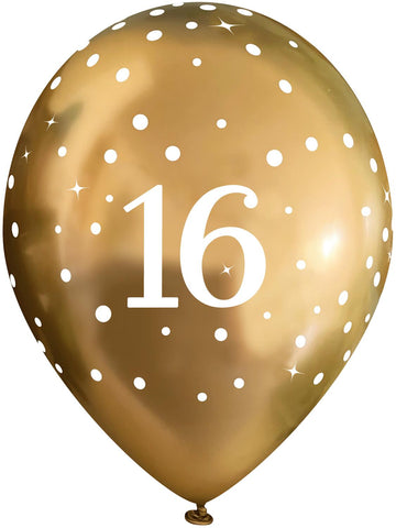 Latex PrePrinted 16th Birthday Chrome Gold Design | 12" | Pack of 6