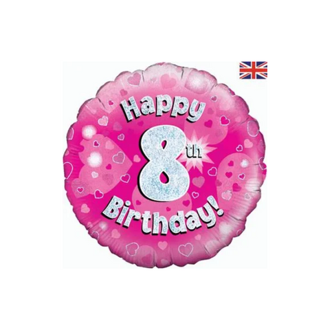 8th Birthday Holographic Pink Foil Balloon | 18"