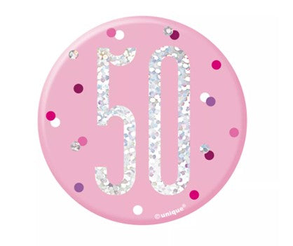 Pink 50 | Birthday Badge | 8cm