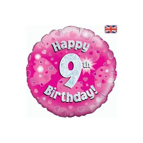 9th Birthday Holographic Pink Foil Balloon | 18"