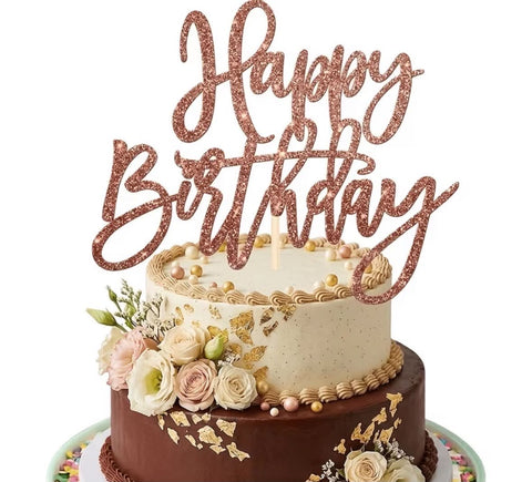 Rose Gold Glitter Happy Birthday Cake Topper