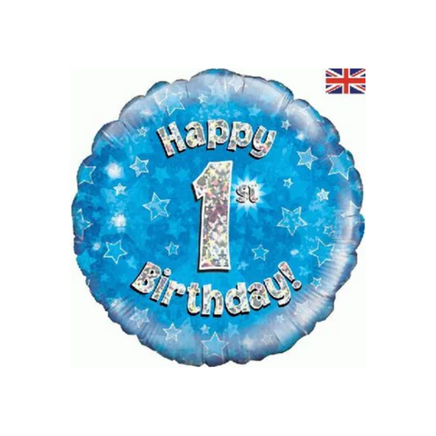 1st Birthday Holographic Blue Foil Balloon | 18"