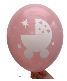 Latex Preprinted Baby Girl Pram Balloons | 12"| 10 Pack