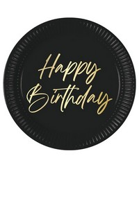 Black & Gold Elegant Happy Birthday 9" Plates | Pack of 8