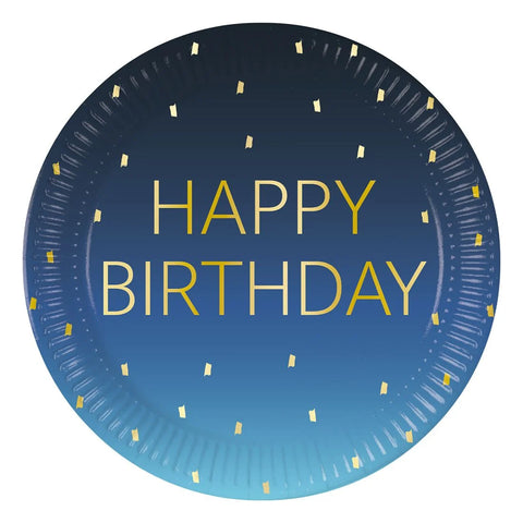 Blue & Gold Happy Birthday 9" Plates | Pack of 8