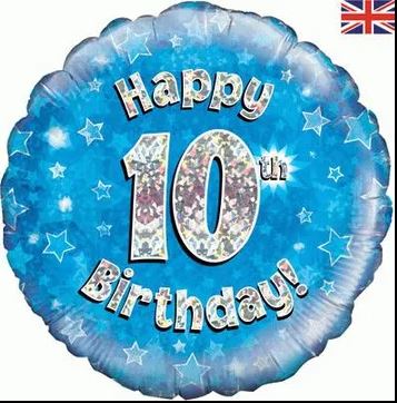 10th Birthday Holographic Blue Foil Balloon | 18"