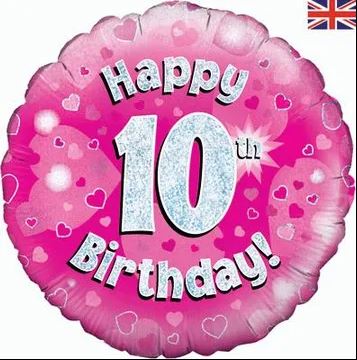 10th Birthday Holographic Pink Foil Balloon | 18"