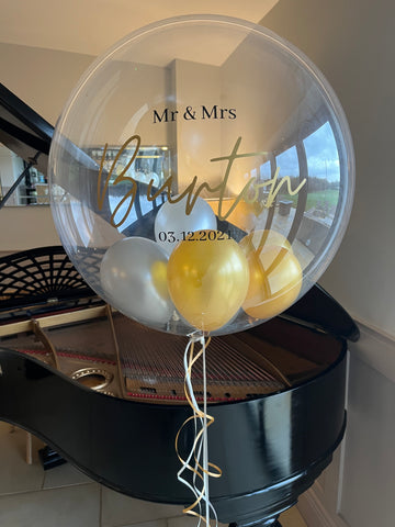 Gold, Silver & Pearl Stuffed Bubble | Metallic Gold, Silver & Pearl with Black & Gold Message