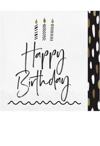 Golden Wishes Happy Birthday Paper Napkins | 16 Pack