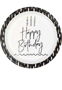Golden Wishes Happy Birthday 9" Plates | Pack of 8